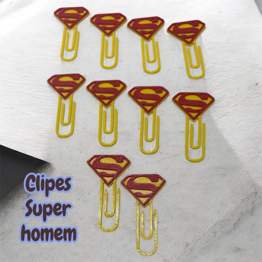 Clipes Super-Homem em Impressão 3D para Caderno, Agenda, Livro e Planner – 10, 20 ou 50 Unidades