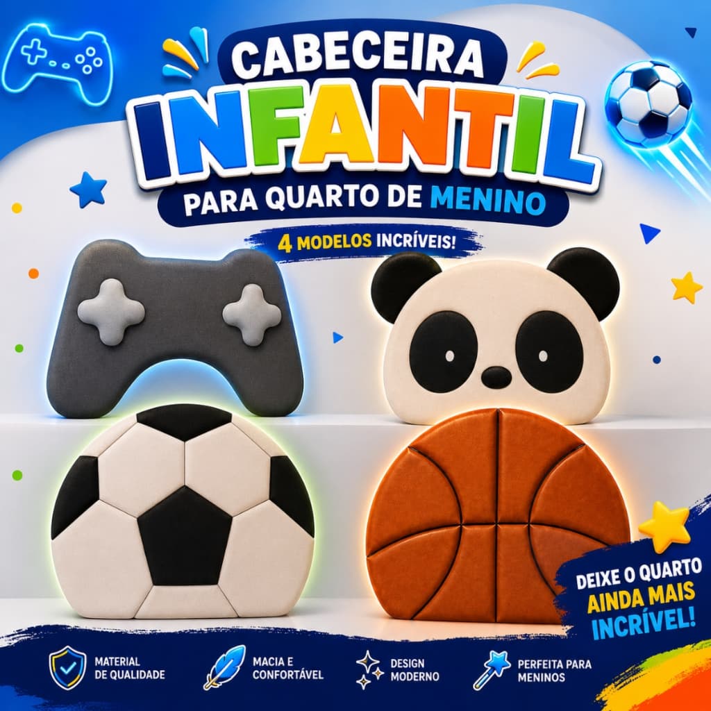 CABECEIRA INFANTIL ESTOFADA MENINO QUARTO DE CRIANÇA PARA CAMA BOX SOLTEIRO