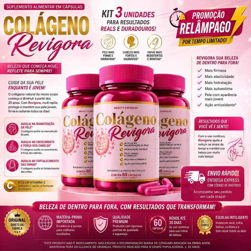 3 REVIGORA - Colágeno com Acido Hialurônico 500MG