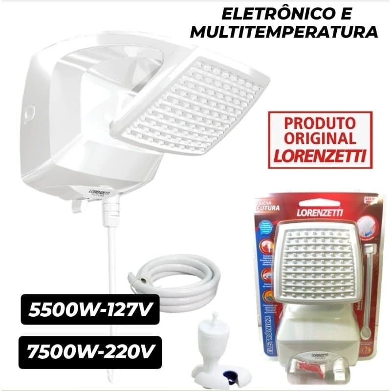 CHUVEIRO DUCHA ELETRÔNICO E MULTITEMPERATURA FUTURA 7500W 220V e 110V 5500W LORENZETTI