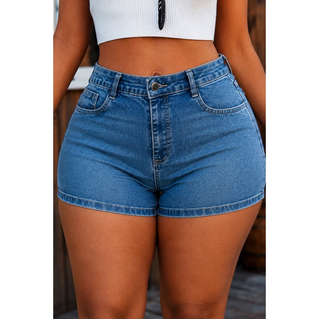 Short Jeans Feminino Plus Size Cintura Alta Básico Curto 46 ao 56