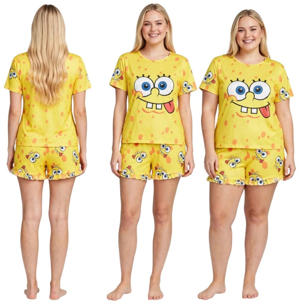 pijama baby doll do bob esponja verão conjunto manga curta e shorts para dormir personagens luxo