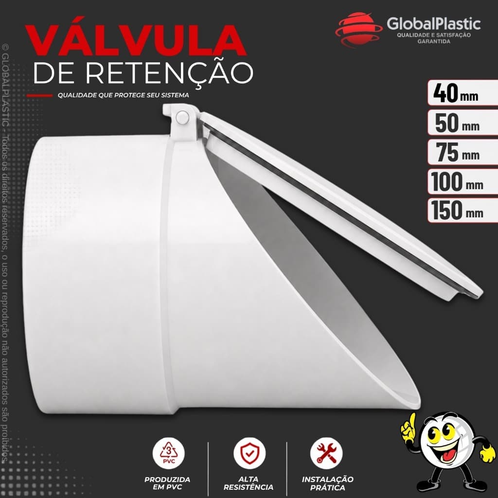Válvula Retenção Esgoto PVC 40 50 75 100 150mm Anti Odor Insetos Refluxo Rede Sanitária
