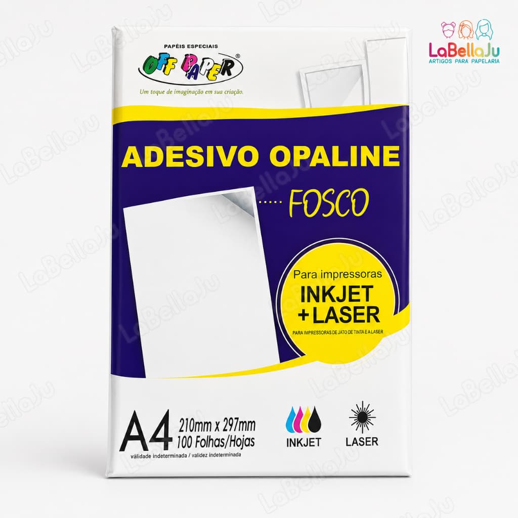 Papel Adesivo Opaline Fosco A4 Off Paper Inkjet e Laser  110G