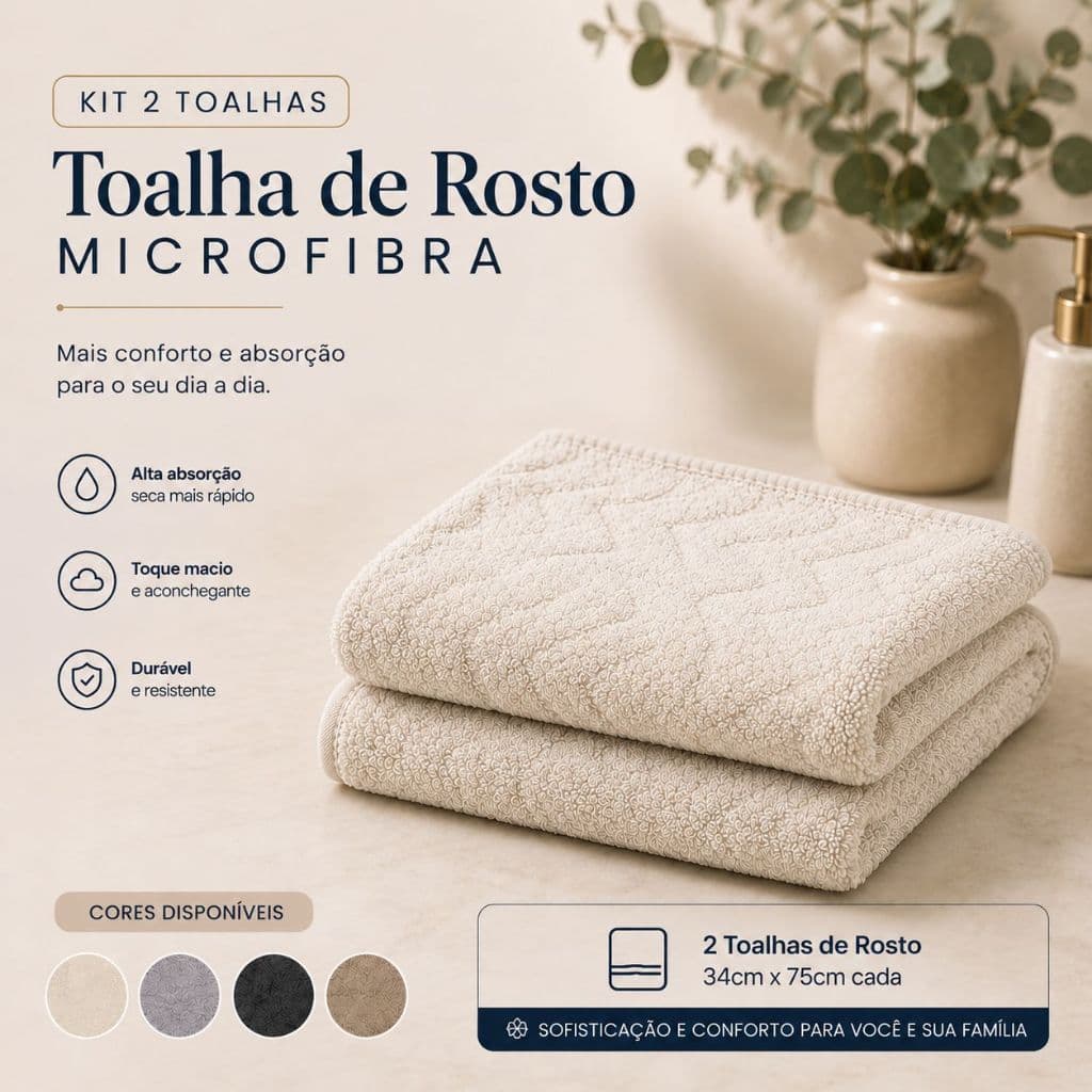 Kit 2 Toalha de Rosto Fofinha Toque Suave Alta Absorcao Banho Microfibra Secagem Rápida Toalha Premium