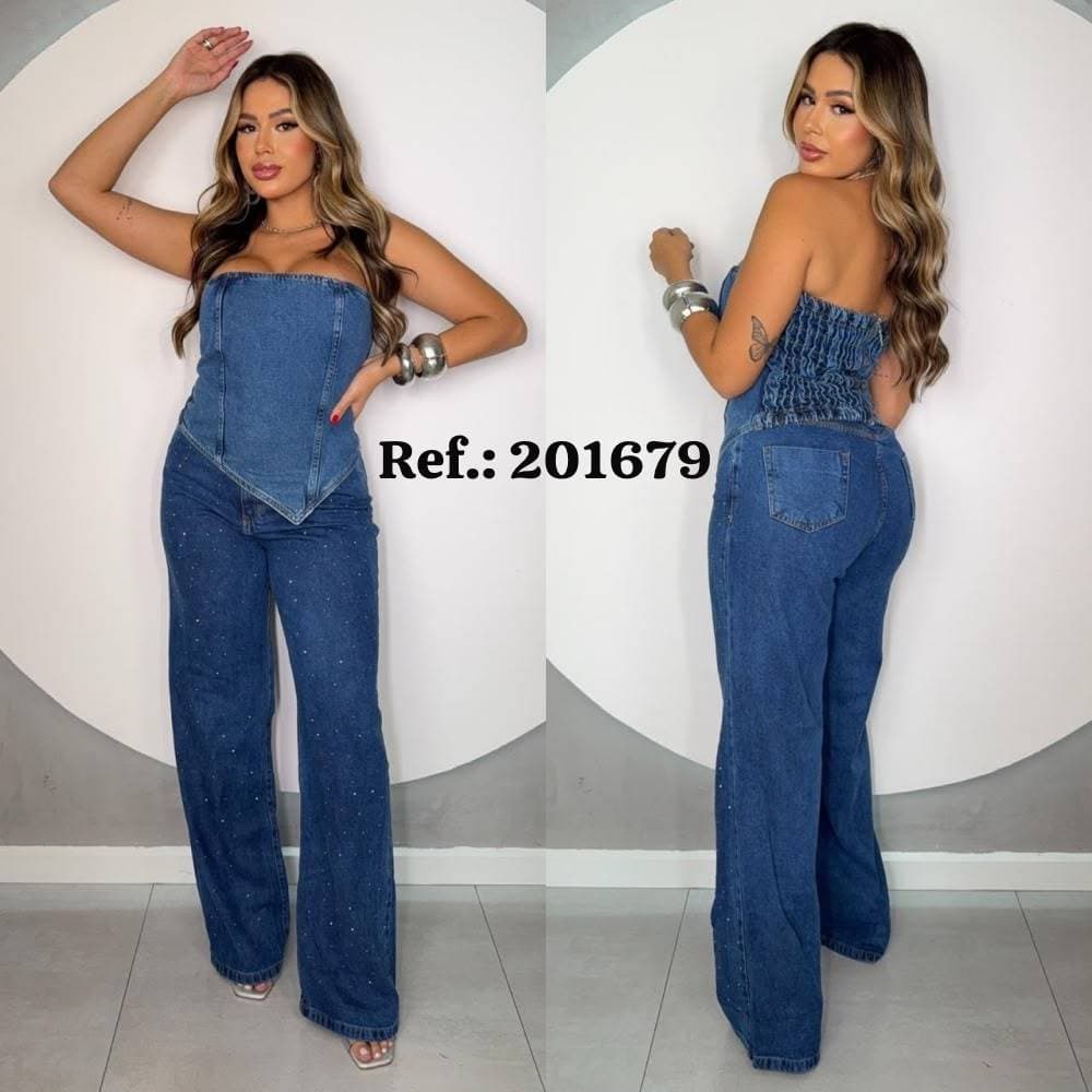 Calça Jeans Feminina Premium Wideleg com Brilho strass 100% jeans sem lycra