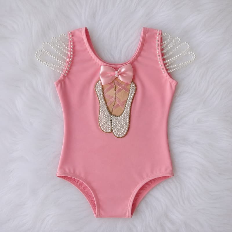 Collant Bailarina Infantil Rosa com bordado com pérolas Sapatilha – Roupa de Ballet