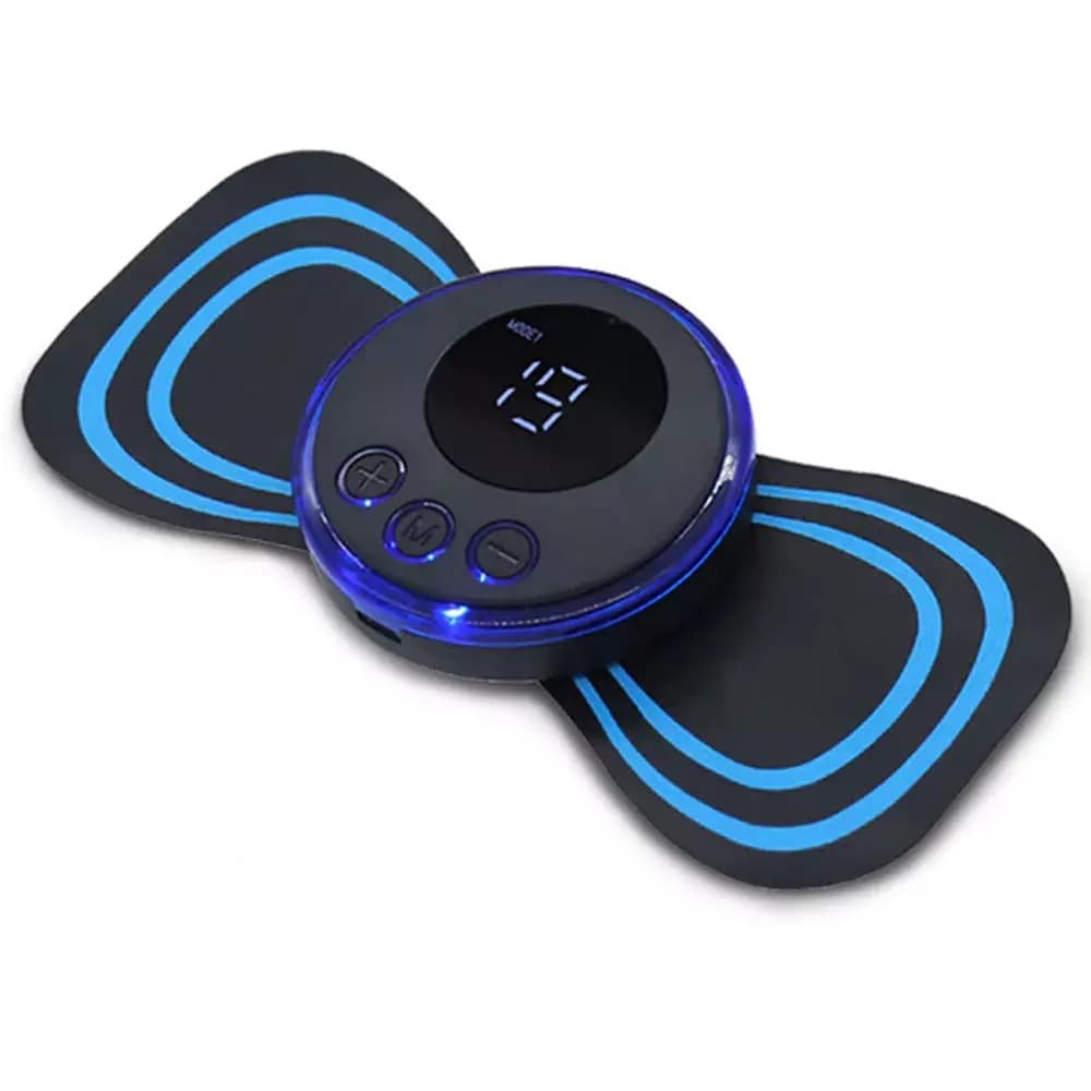 Massageador Elétrico Portátil com Visor Digital para Relaxamento Muscular Profundo Preto e Azul