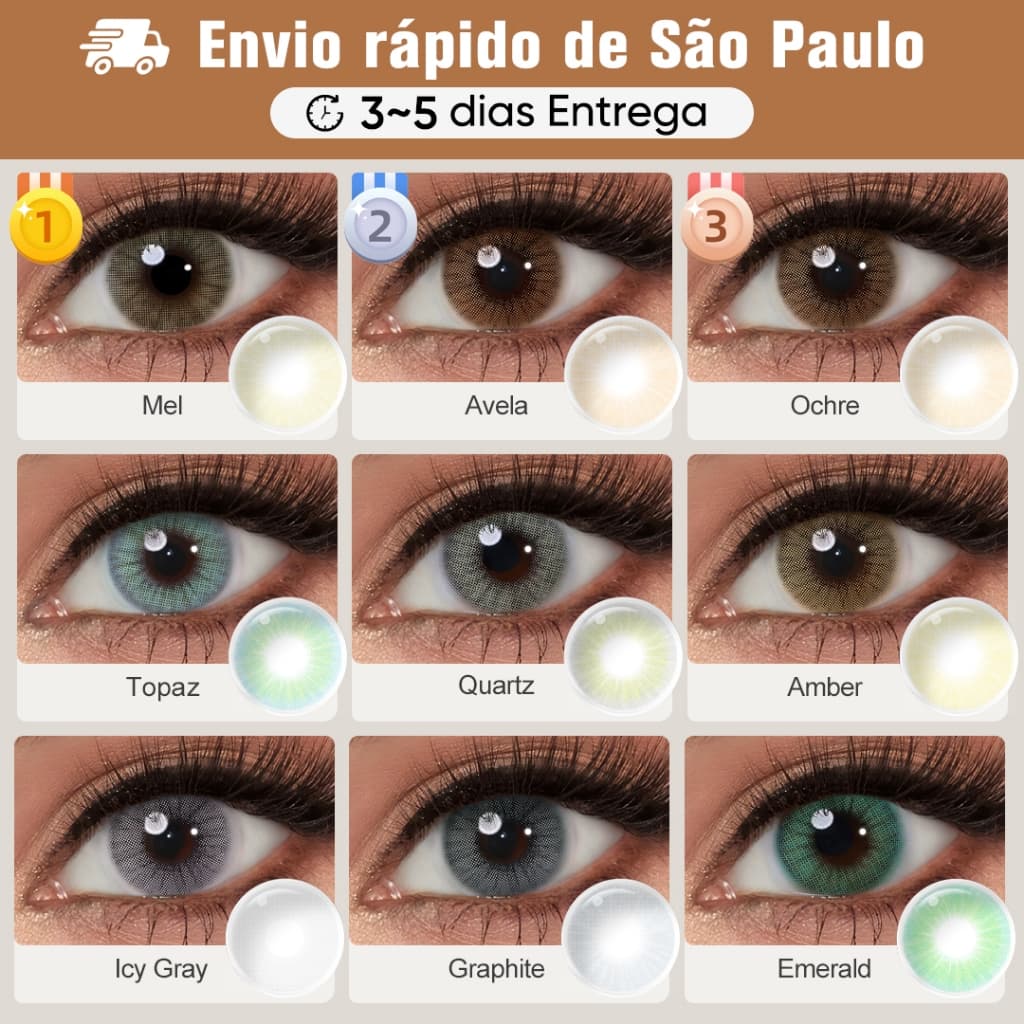 Hidrocor Lentes De Contato Coloridas Natural 6 Meses De Uso Mel Sem borda Lente 14.0mm