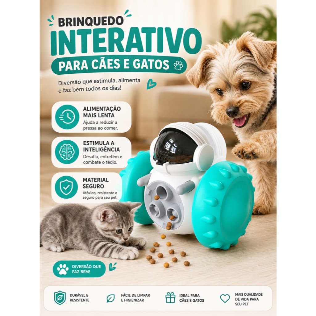Brinquedo Interativo Pet com Dispenser de Petiscos para Cães e Gatos, Alimentação Lenta