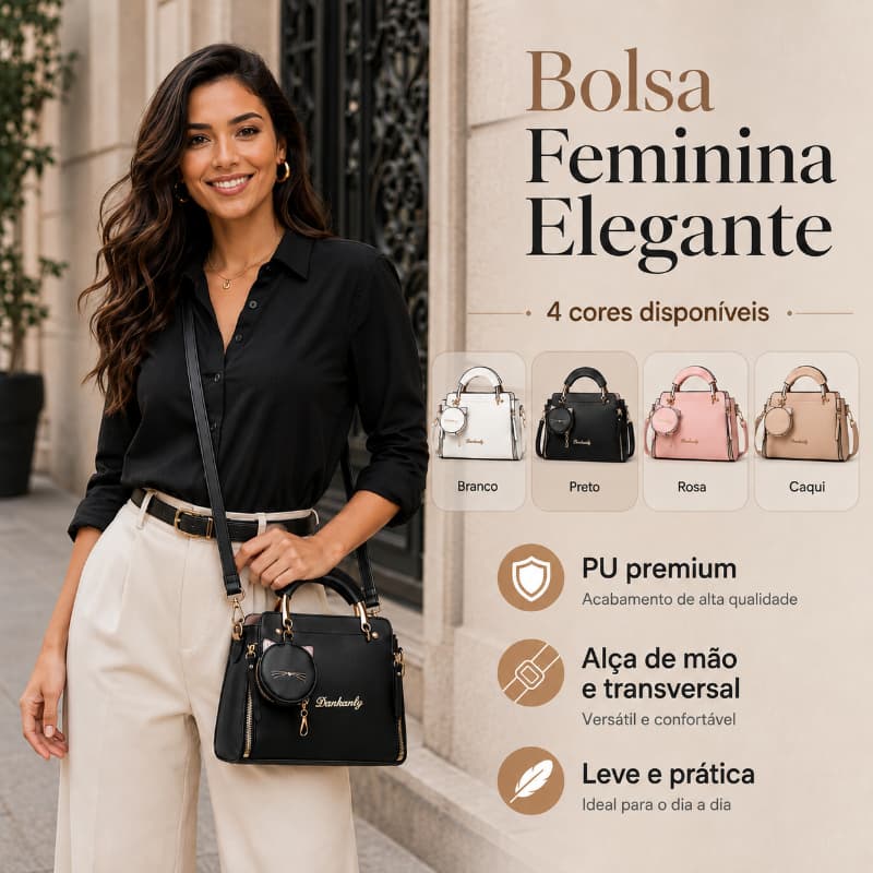 Bolsa Transversal Feminina PU com Pingente de Gato, Bolsa de Mão e Ombro Elegante para Uso Diário