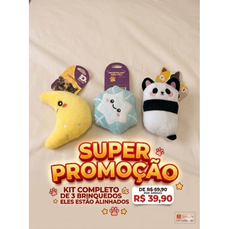 Brinquedo De Pelúcia Para Pets Kit 3 Unidades Com Apito Cachorro E Gato