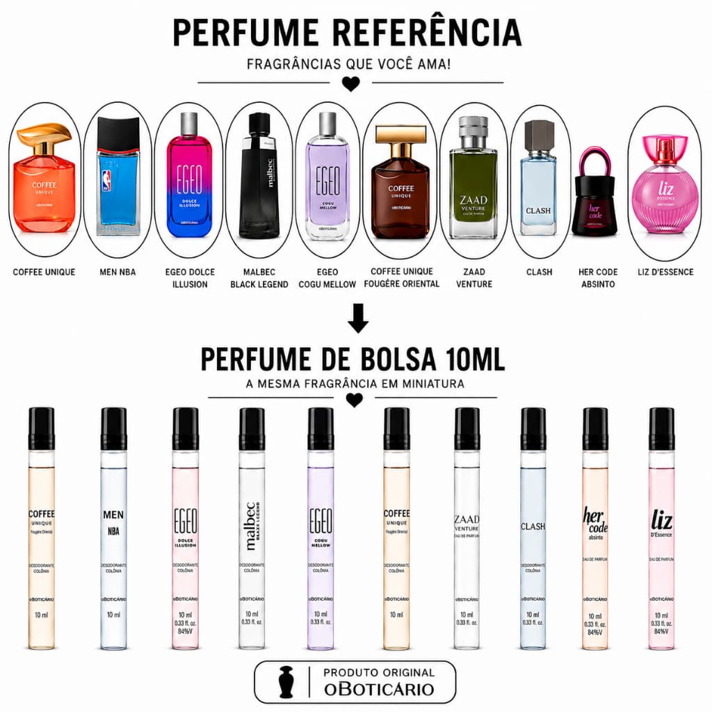 MINI PERFUME DE BOLSA 10ML | ORIGINAL | FEMININO E MASCULINO PARA VIAGEM | PRESENTE | COLÔNIA FRASCO RECARREGÁVEL