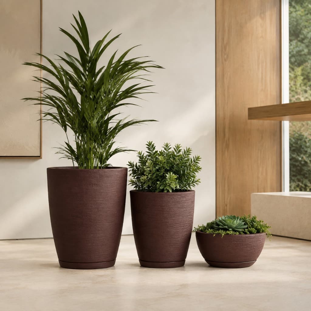 Jogo Vasos de Plantas e Flores Decoração Luxo Casa Jardim Cone Bojo Bacia Cuia com Prato