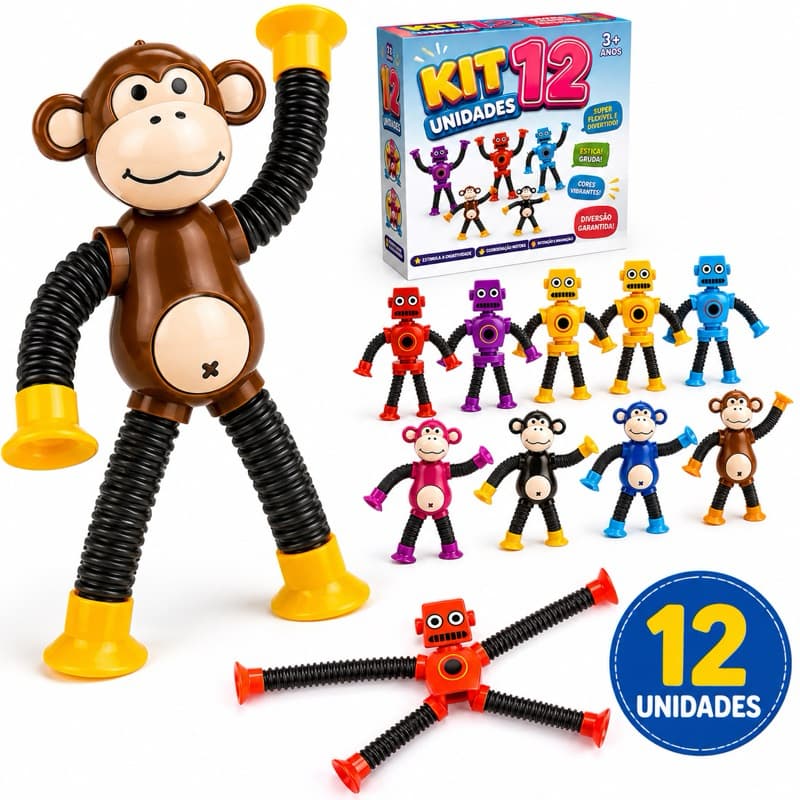 kit 12 Pop Tube Brinquedo Infantil Estica Puxa Montessori Aprendizado Diversão infantil creche escolinha menino menina