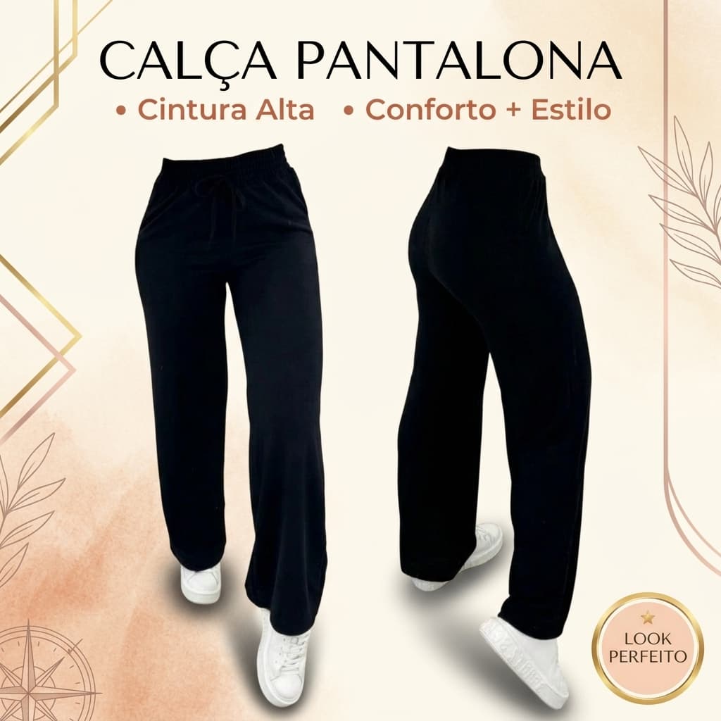 Calça Feminina Pantalona de lazinho feminina cintura alta com bolso