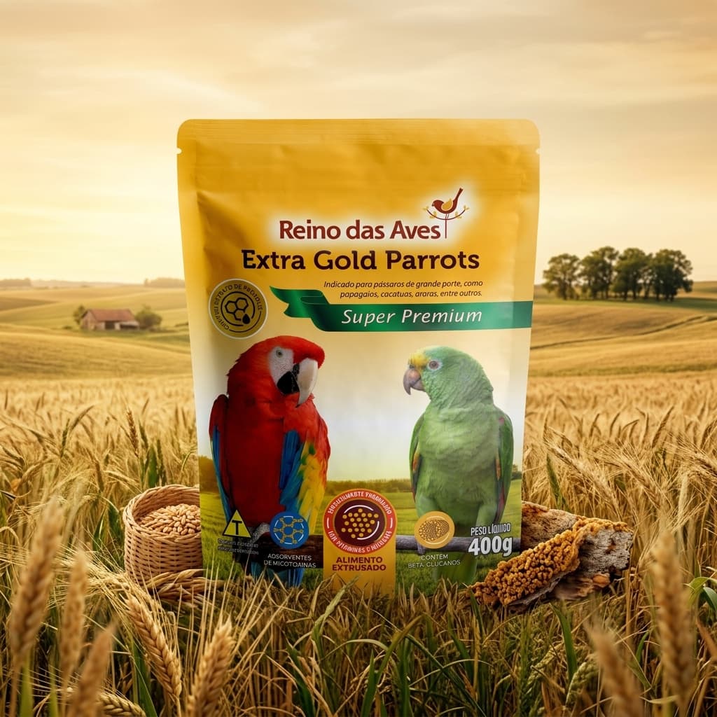 Ração Extra Gold Parrots 400g Alimento para Papagaios Reino das Aves