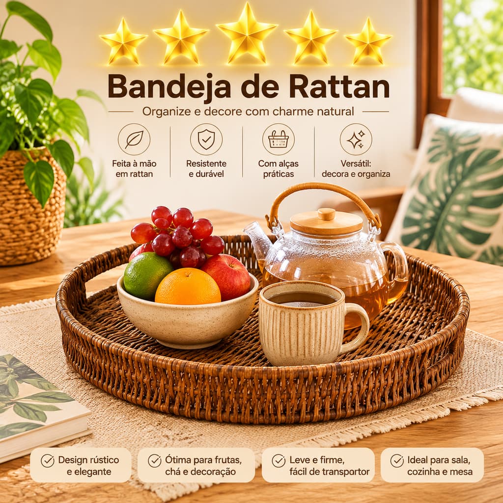 Bandeja Redonda Vime Trançado Organizadora Grande, Servir Café Doces Frios, Decoração Mesa Cozinha Sala-8212