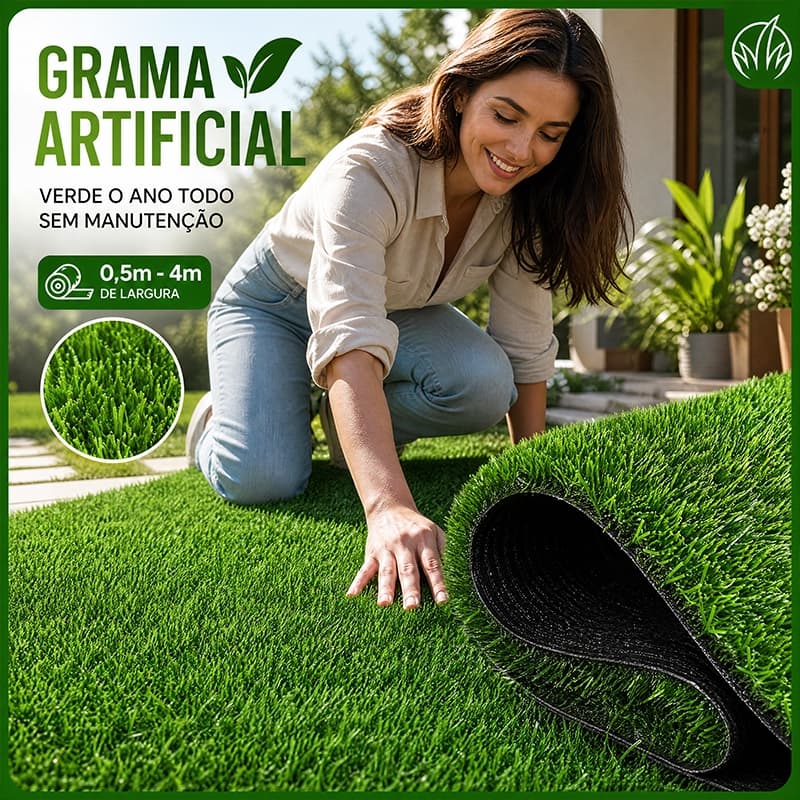 Grama Sintética 30mm 2x0,5M, Grama Artificial Verde para Jardim, Quintal e Área Externa