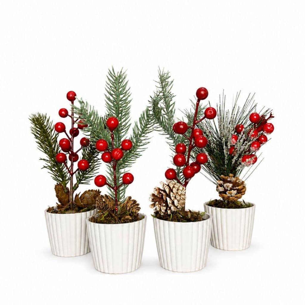 Kit 4 Enfeites De Natal Arranjos Natalinos Vasos Decoração