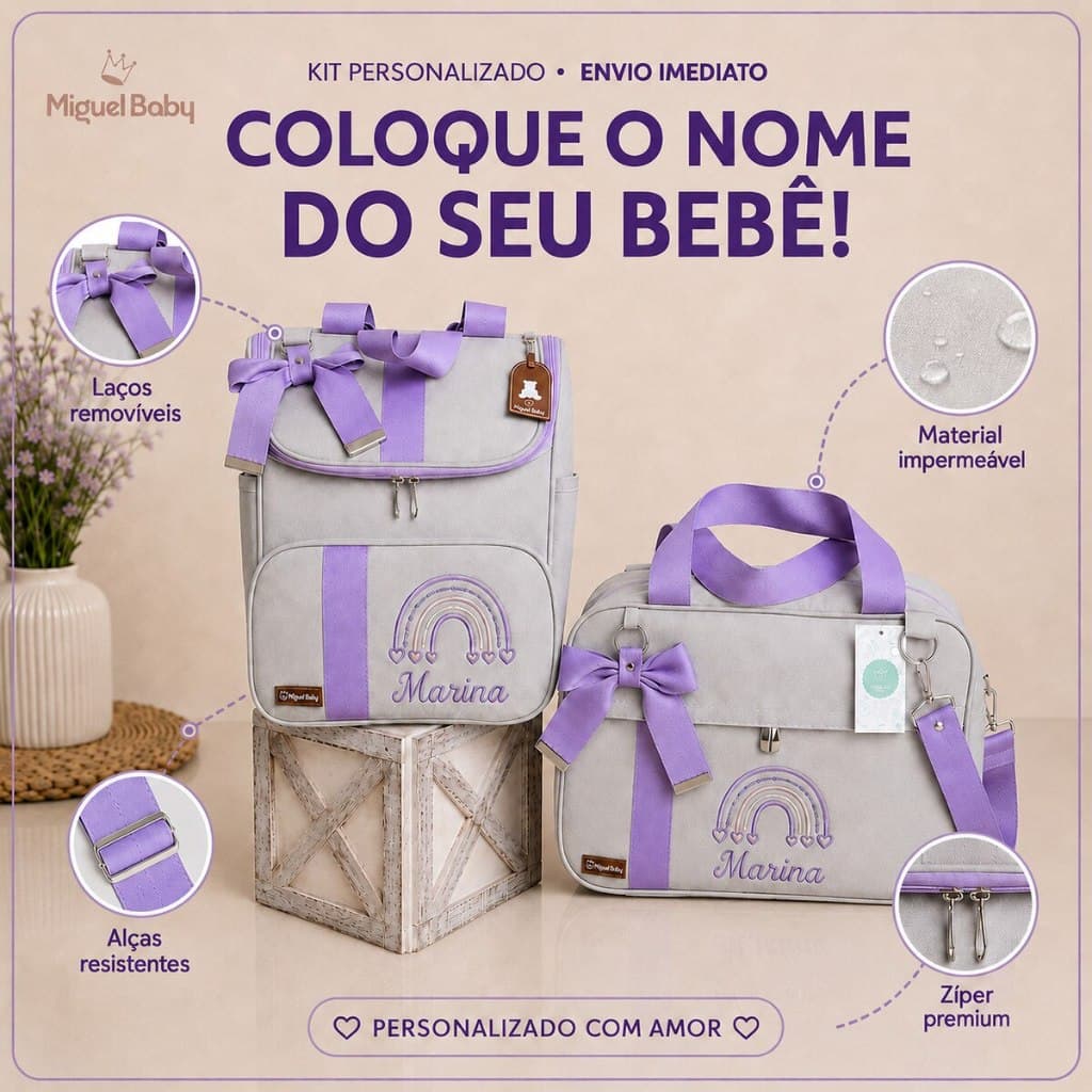 Kit Bolsas Maternidade Personalizada  Linho 2 peças Super Luxo