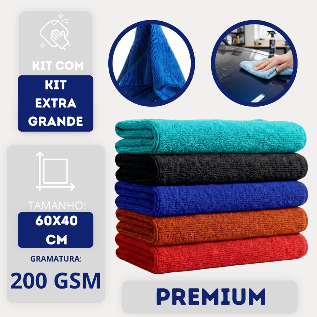 Pano de Microfibra 60x40 Kit Flanela Automotiva Multiuso Alta Absorção Grande Anti Risco Polimento Pano de Chão Grande