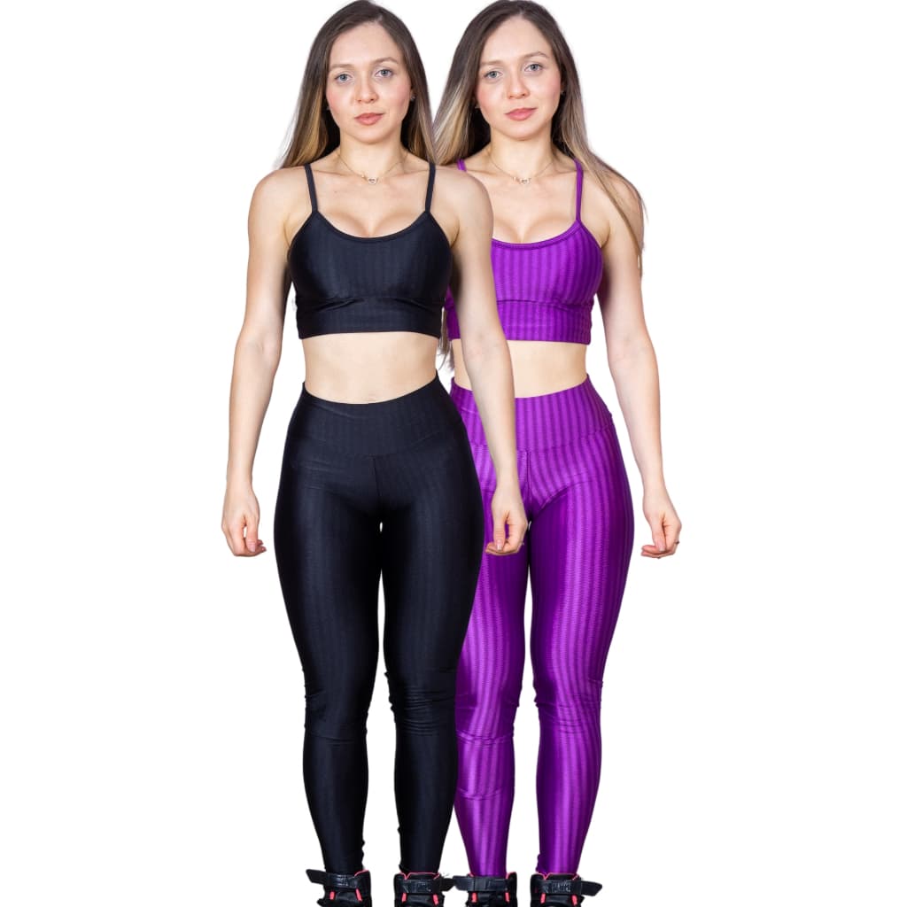 Kit 2 Conjuntos 3D Calça Legging Cós Reto + Top Alça Feminino Fitness Academia Poliamida