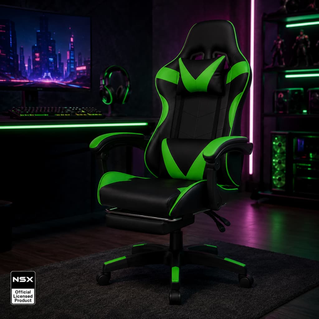 NSX Cadeira Gamer Reclinável Giratória  para Gamers Preto e Verde