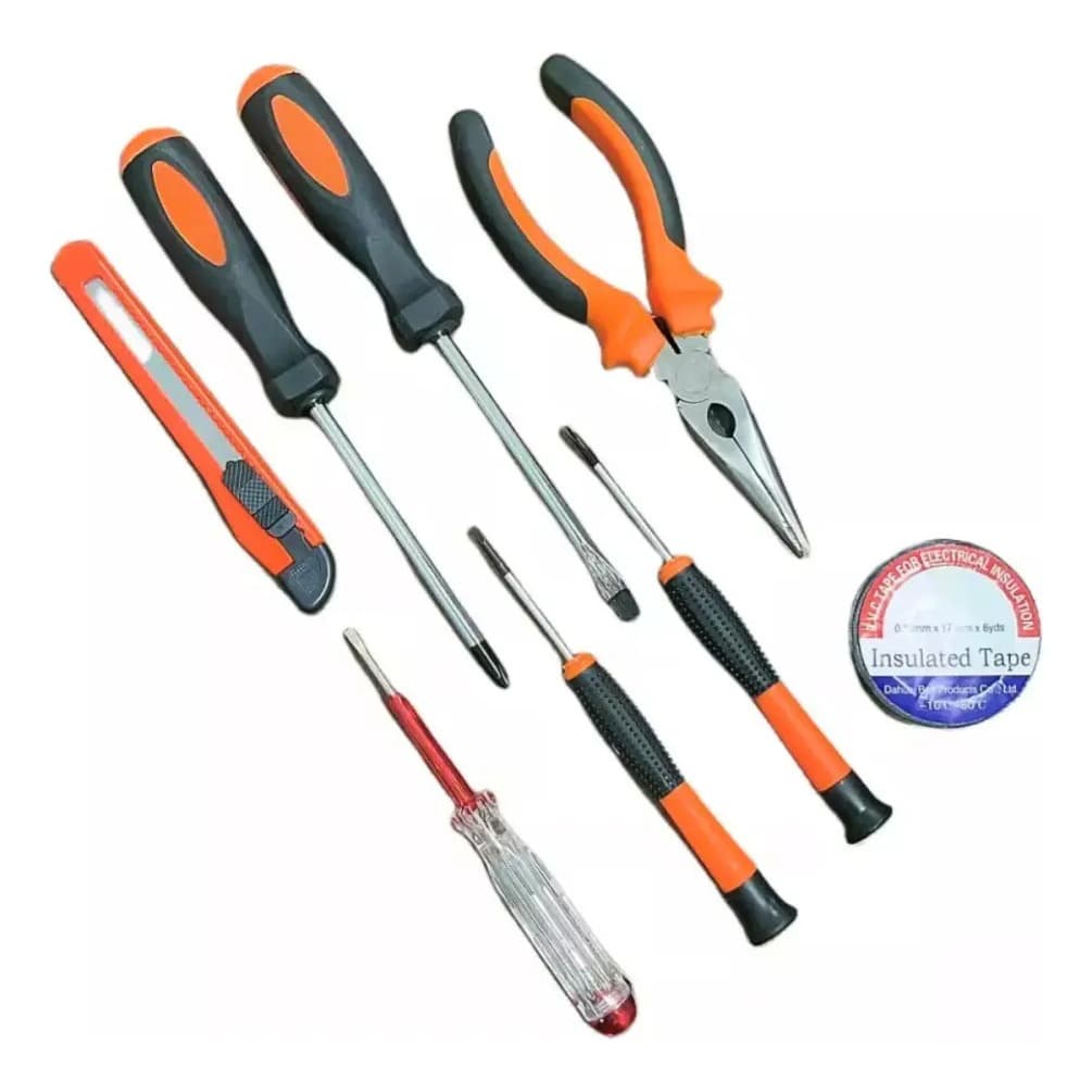 Kit Ferramentas Maleta 9 Peças Essenciais Residencial Martelo Chaves Detector Voltagem