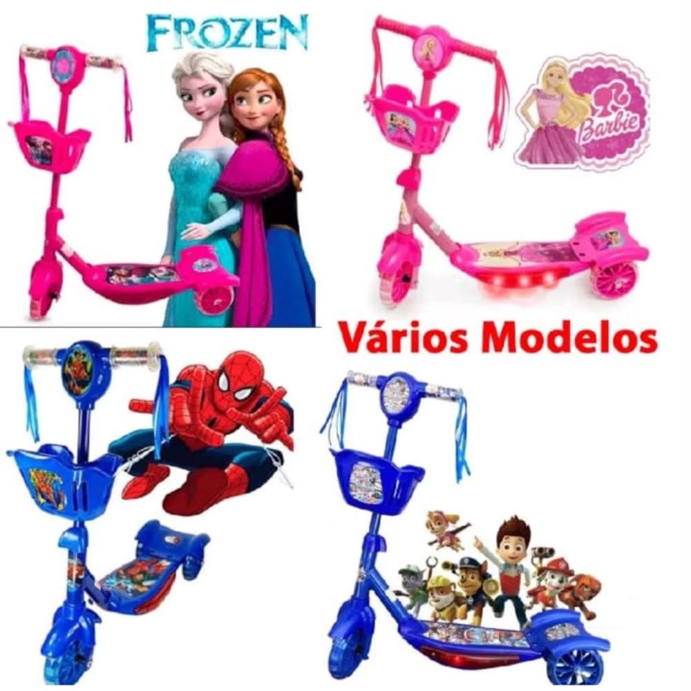 Patinete Infantil Homen aranha De 3 Rodas Com Musica Com Cesta E Luz PROMOÇÃO ESPECIAL