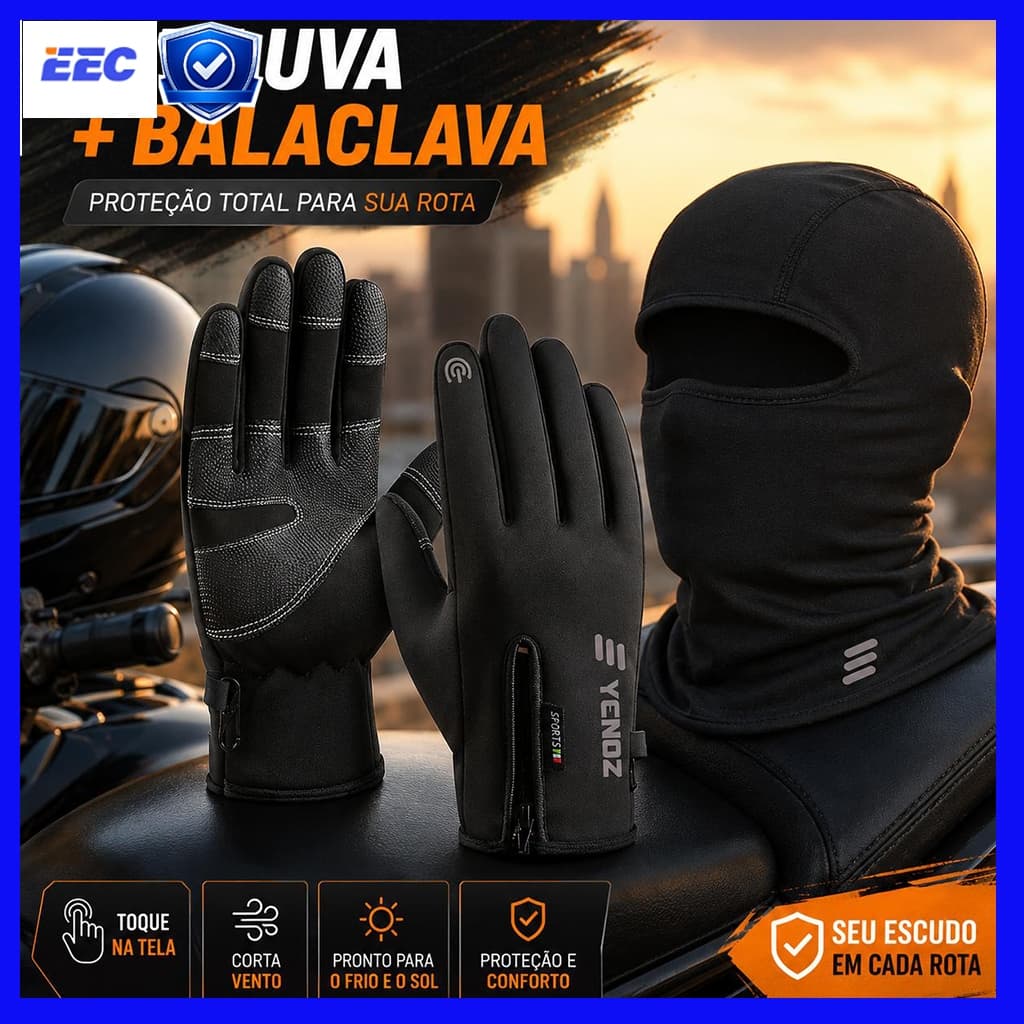 Outdoor 2-Piece Protective Kit: Balaklava Hat, Face Mask, Gloves, Touchscreen Fleece, Motorcycle Riding