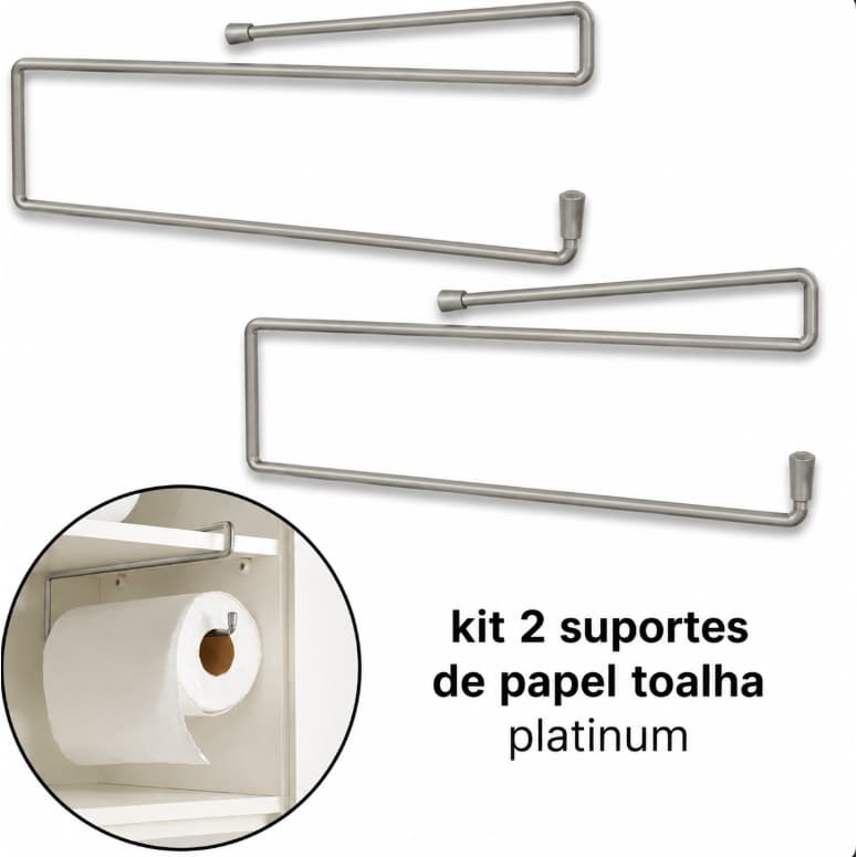 Kit 2 Porta Papel Toalha De Encaixe Prateleira Cozinha Platinum