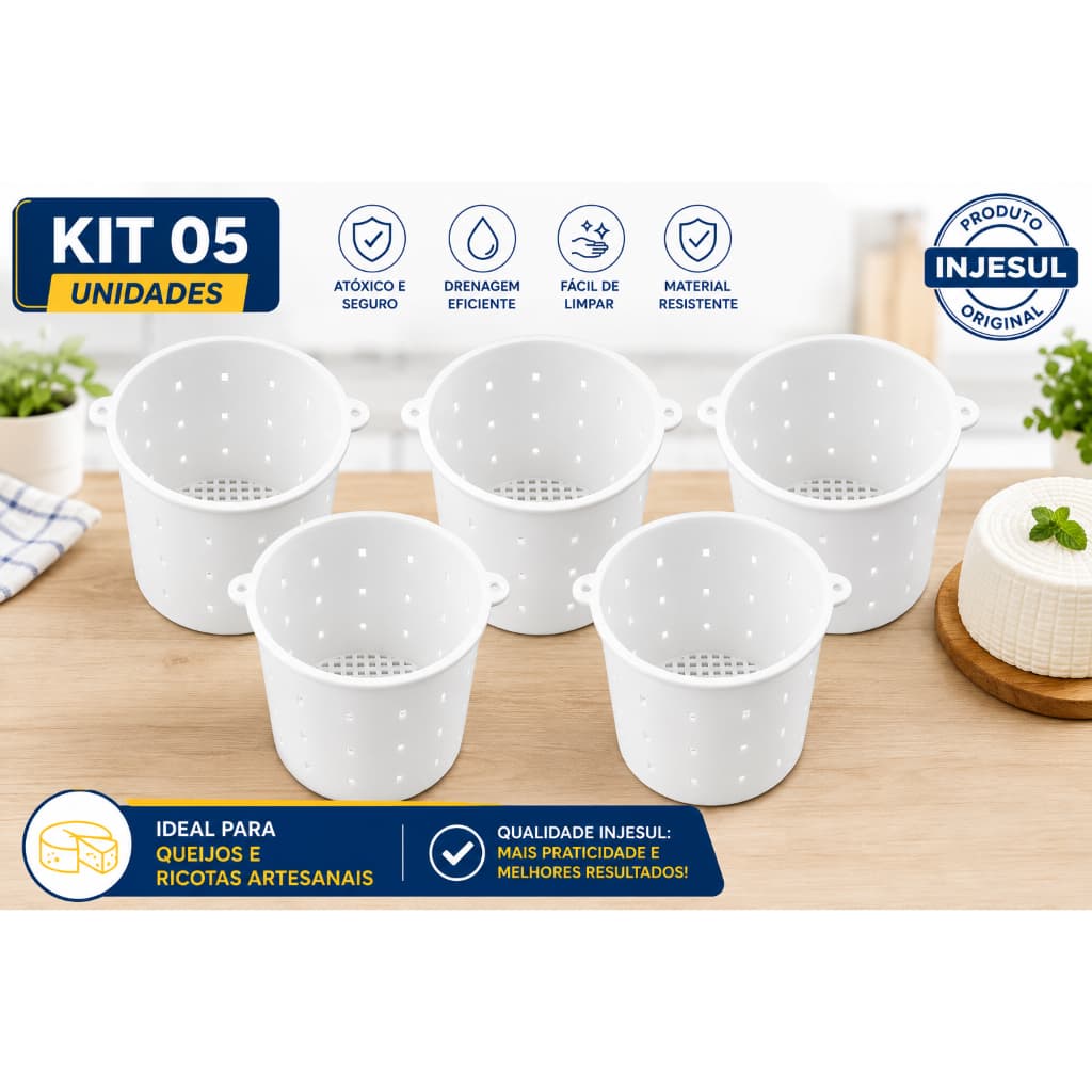 Kit 5 Formas Queijo Minas Frescal Ricota 1KG (1000 mg) Injesul