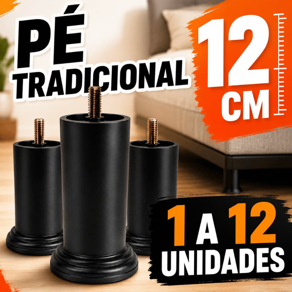 Pés Cama Box 12cm Reforçado 1 a 12 Unidades Casal Solteiro Queen Super Queen