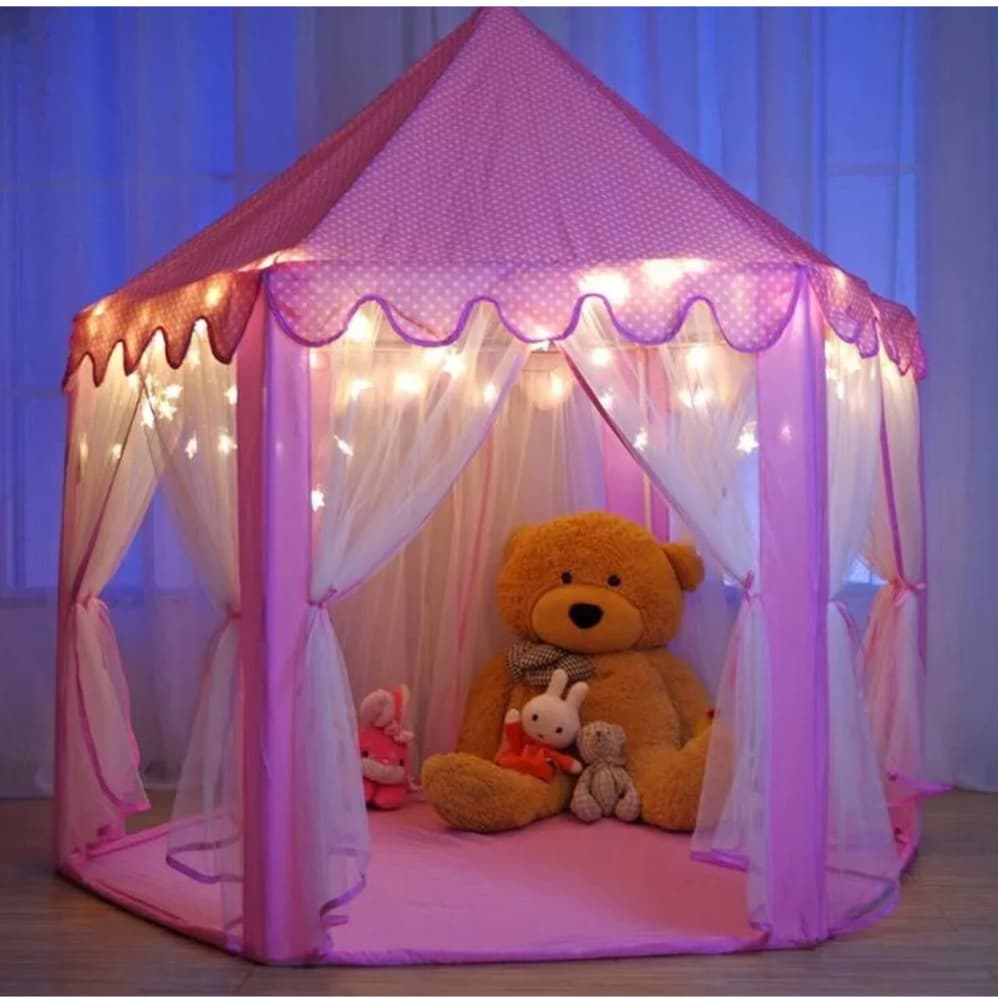 Tenda ROSA Com Luz Led Cabana Infantil Barraca Crianças Portátil Casa Meninas