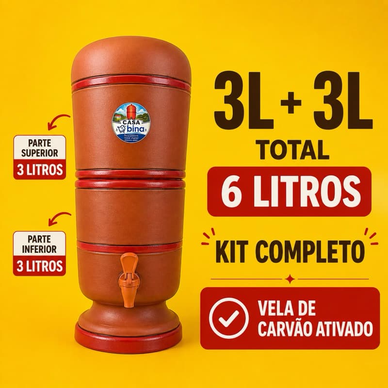 Filtro de Barro 3 Litros + 3 Litros Kit Completo 1 Vela Carvão Ativado + 1 Boia + 1 Torneira