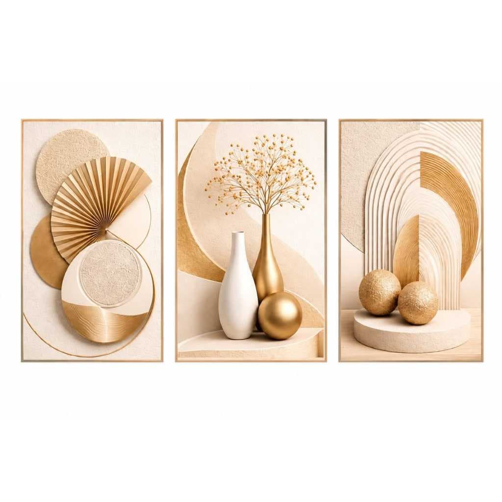 Kit 3 Quadros Decorativos De Parede Geométricos Moderno 50X90 Sala Quarto Cozinha Escritorio