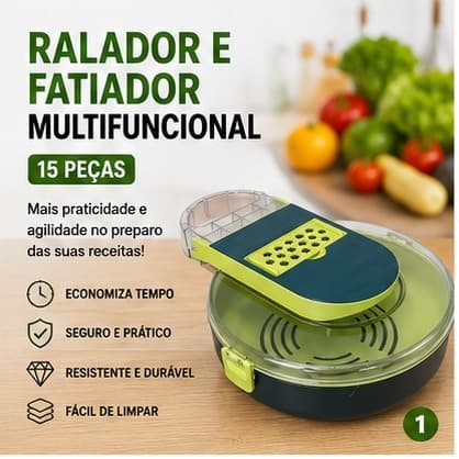 Cortador Fatiador Ralador Manual Multifuncional de Alimentos com Recipiente Coletor