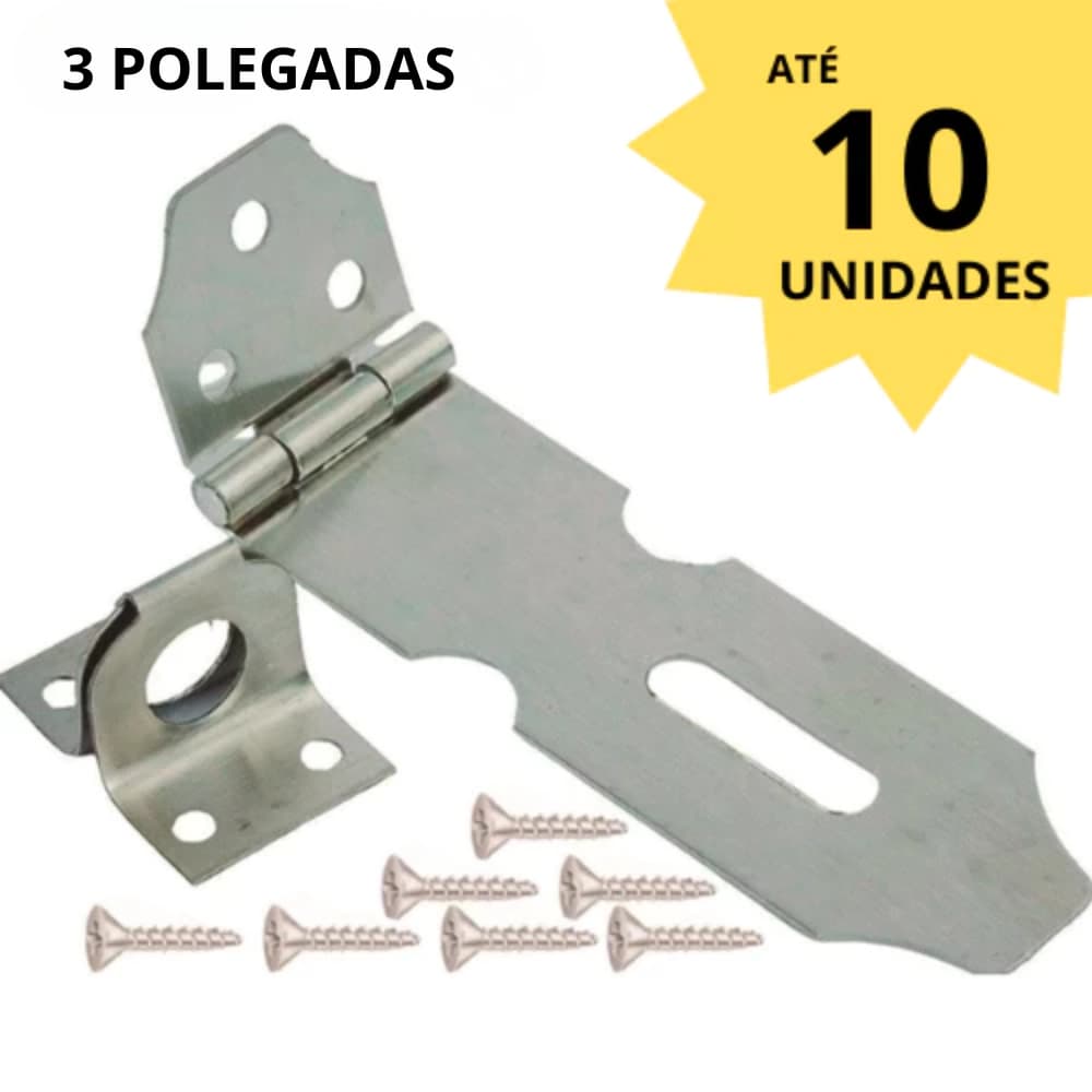 Kit 10, 6 ou 3 Fecho Dobradiça de Aço para Cadeado Trinco Porta Tranca Fechadurade Metal