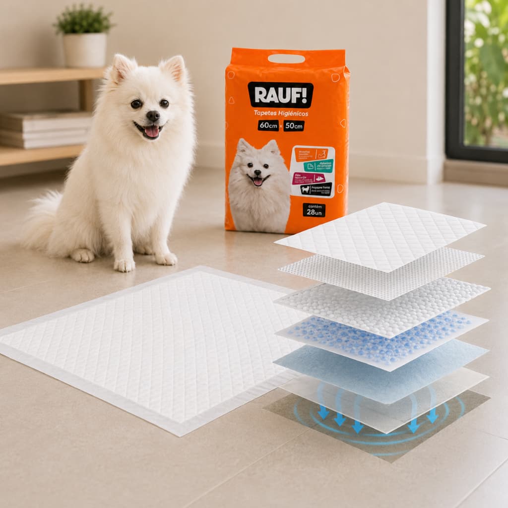 Tapete Higiênico Cães Cachorro Banheiro Pet Fralda Rauf 6 Camadas de Absorção 50x60 cm