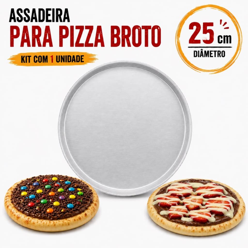 Forma De Pizza Brotinho 25Cm Borda Reforçada Em Alumínio