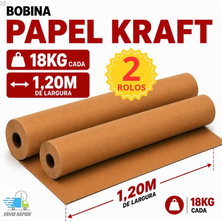 2 Rolos Papel Kraft Bobina 1,20 metro Aprox. 20 KG  Pardo Embalagem Caixa