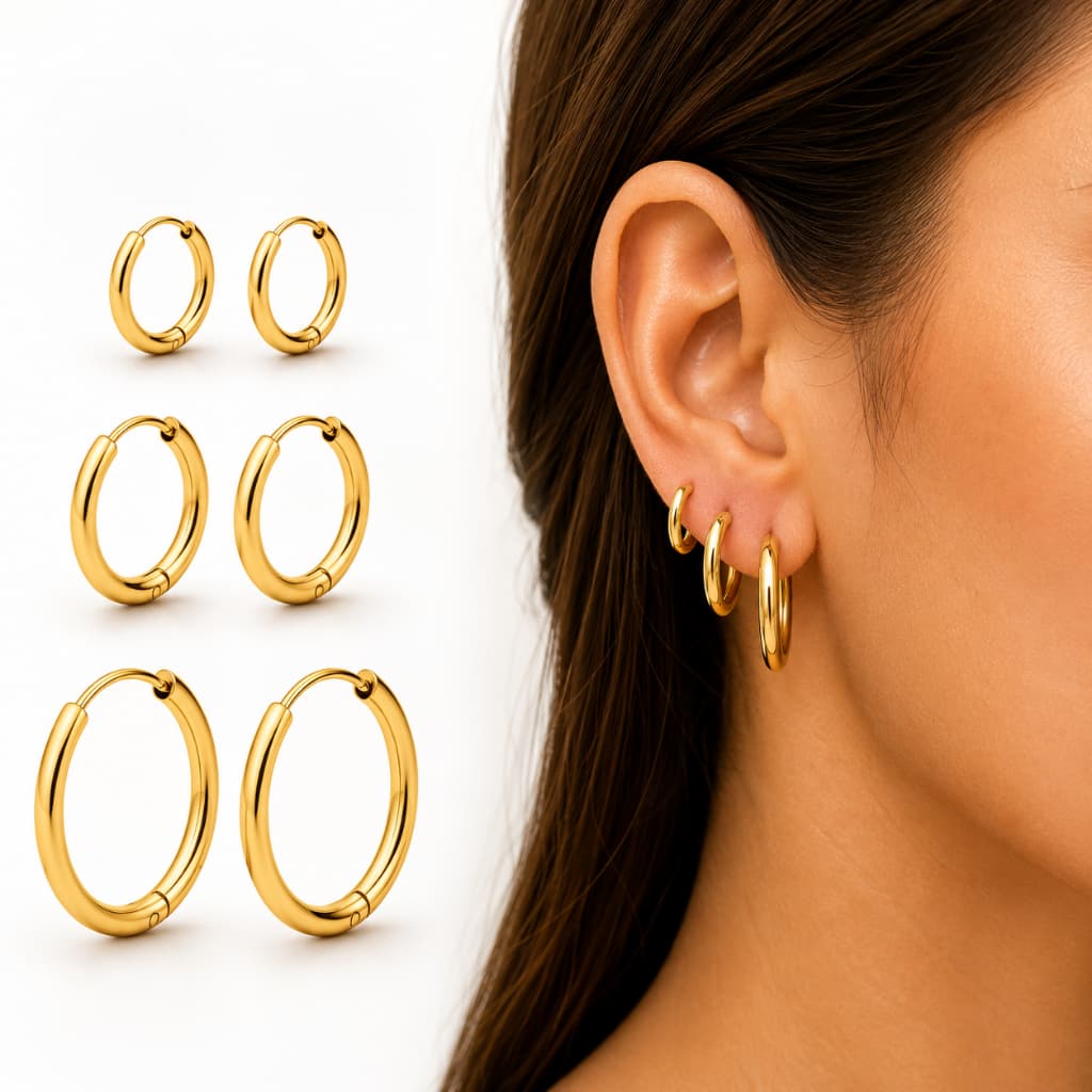 Kit Brinco Argola Masculino Feminino Aço Inox Dourado 3 Pares Brincos Dourado