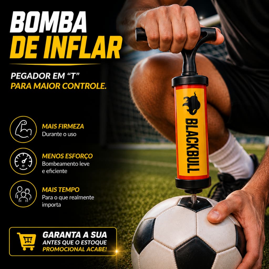 Bomba Manual de Ar BlackBull para Bola Futebol Vôlei Basquete Inflador Portátil Compacto com Agulha