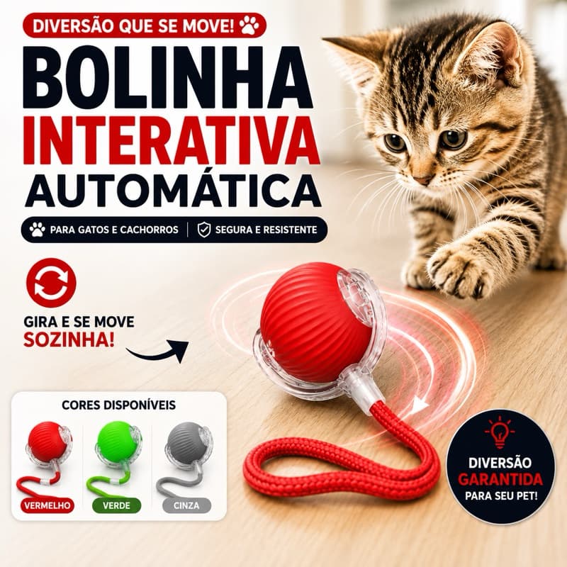 Bolinha Interativa Pet Automática Giratória Brinquedo Inteligente para Gatos e Cachorros