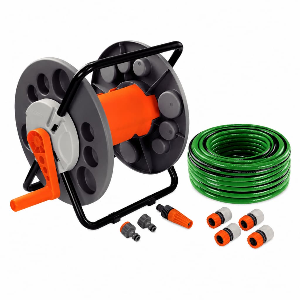 KIT ENROLADOR DE MANGUEIRA COM MANGUEIRA FLEX 20M ESGUICHO E 9 PEÇAS 78594600 - TRAMONTINA
