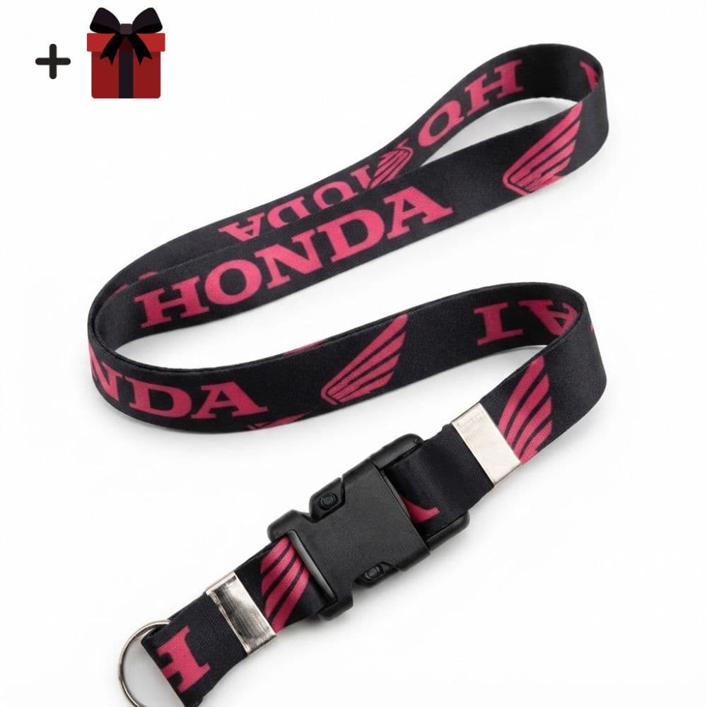 Chaveiro Honda Cycles Moto Cordão Rosa e Preto Tirante Pescoço Fecho Engate Rápido
