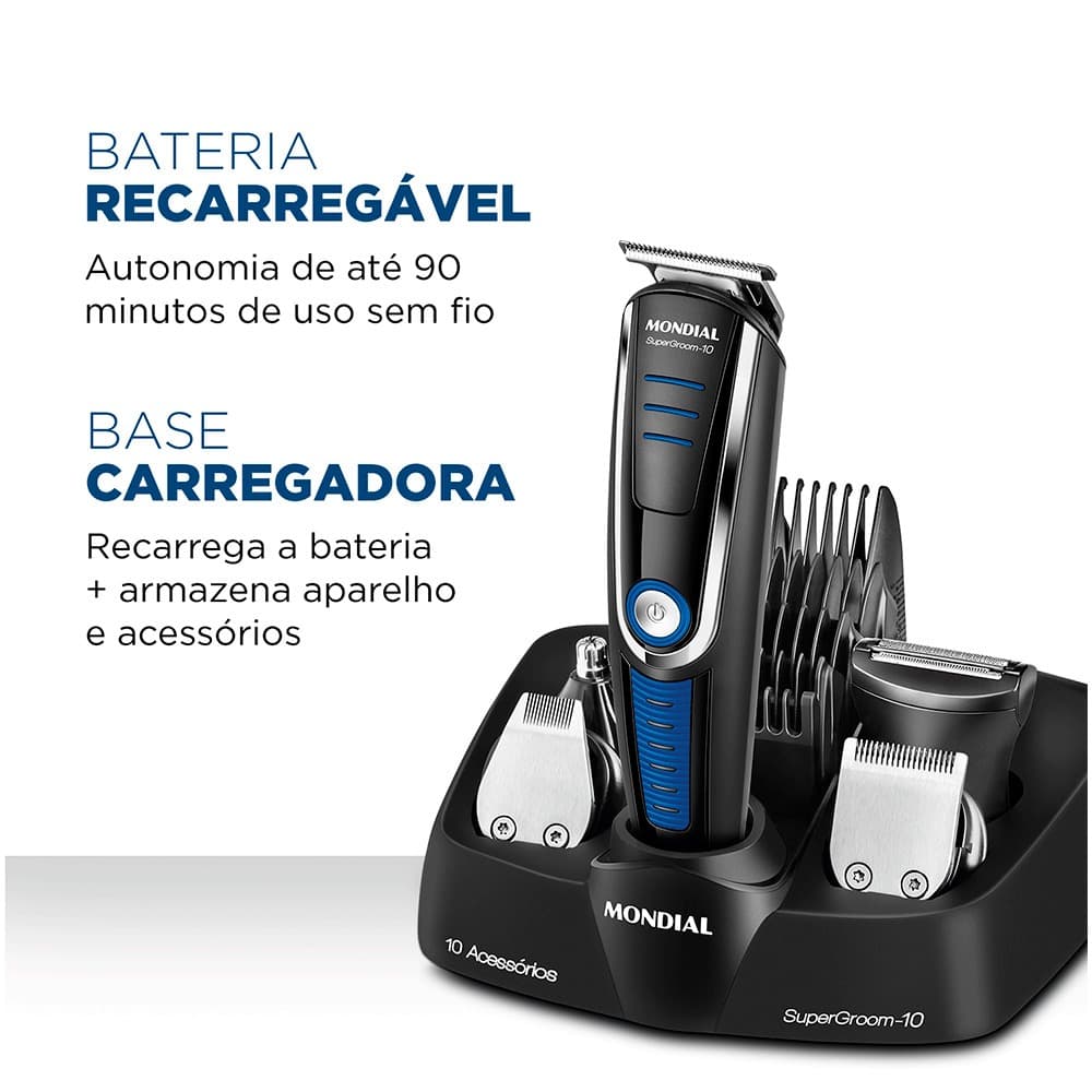 Máquina de cortar cabelo Mondial Super Groom 10 em 1 Bivolt