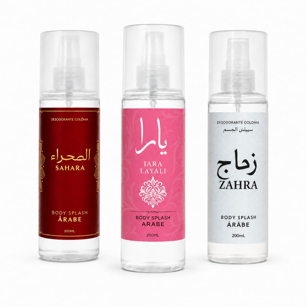 Kit 3 Body Splash Feminino Árabe 200ml – Sahara + Layali + Zahra | Alta Fixação