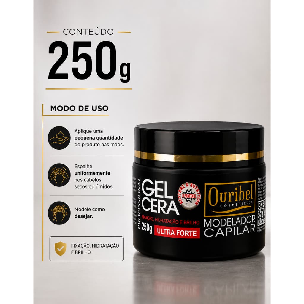 Gel Cera Capilar Ultra Forte Fixação e Brilho 250g